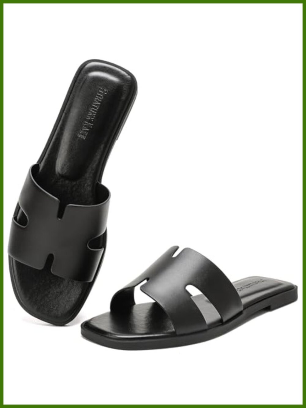 Faux Leather Open Toe Slide Sandals Flat Dress Comfortable